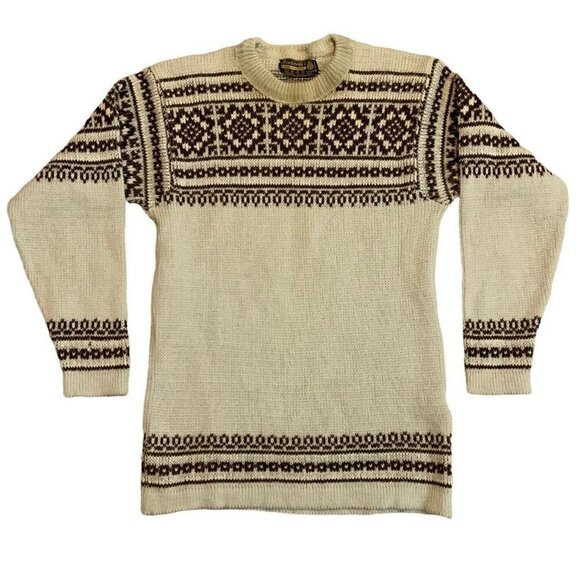Vintage Nordstrikk Norwegian Wool Sweater Fair Isle Pattern Size Small FLAWS - Picture 1 of 7